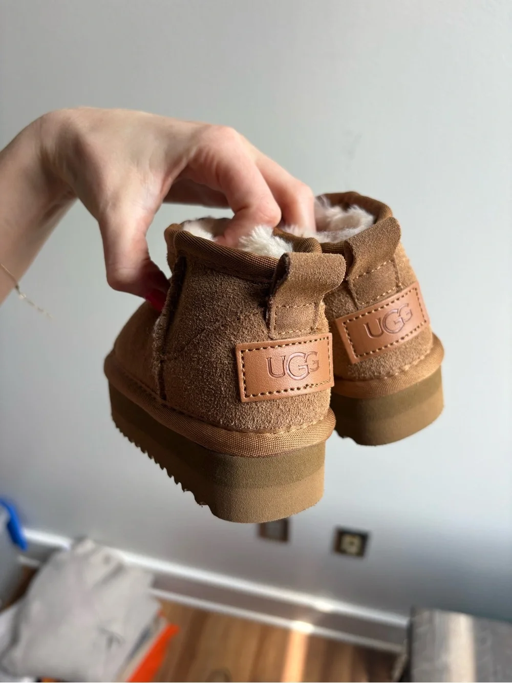 UGG Kids Chestnut Brown Suede Shearling Slip-On Boots